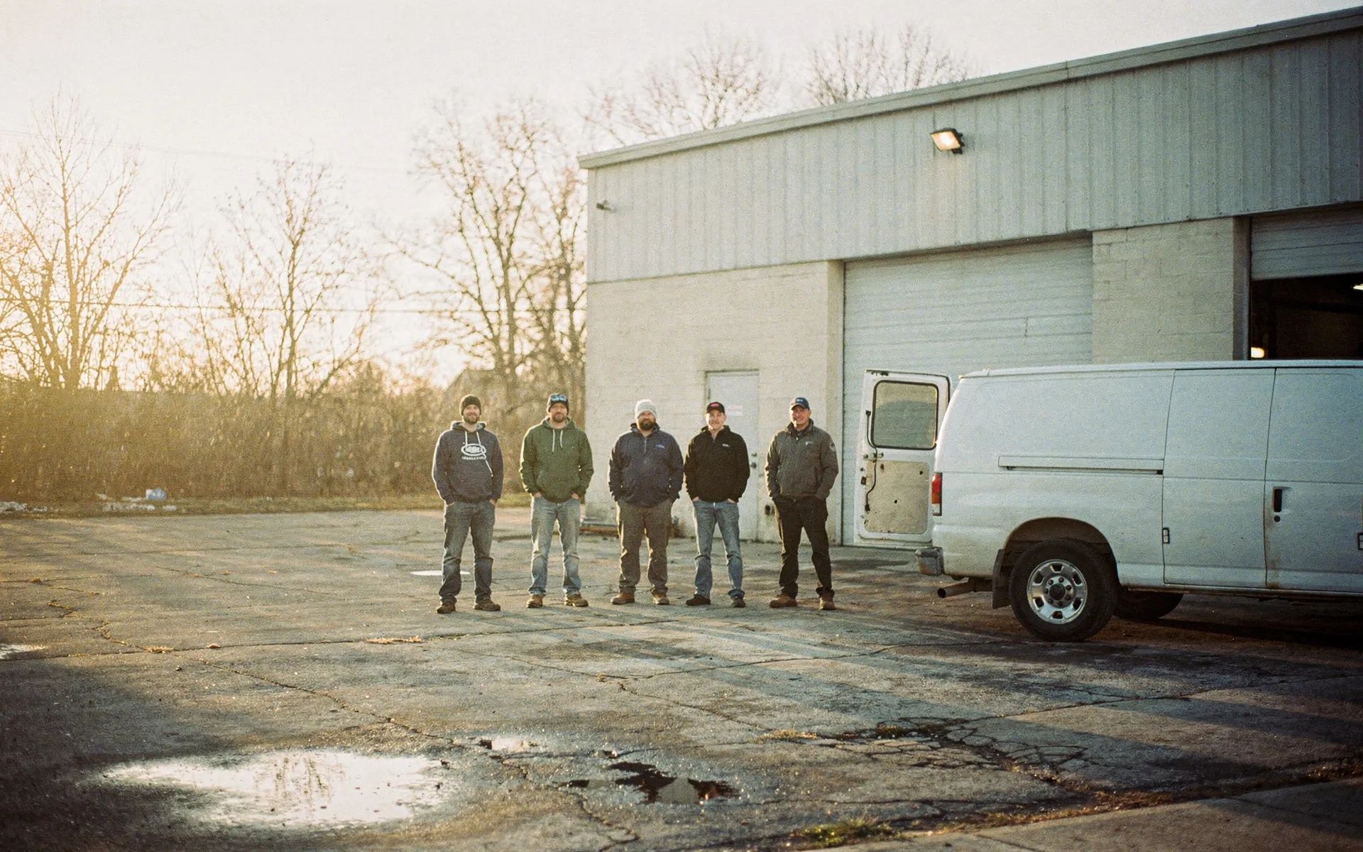 The Ridgeline crew outside the shop in morning light.